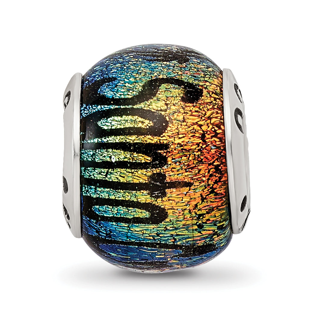 Sterling Silver Santa Cruz Dichroic Glass Bead with Elegant Sparkling Finish