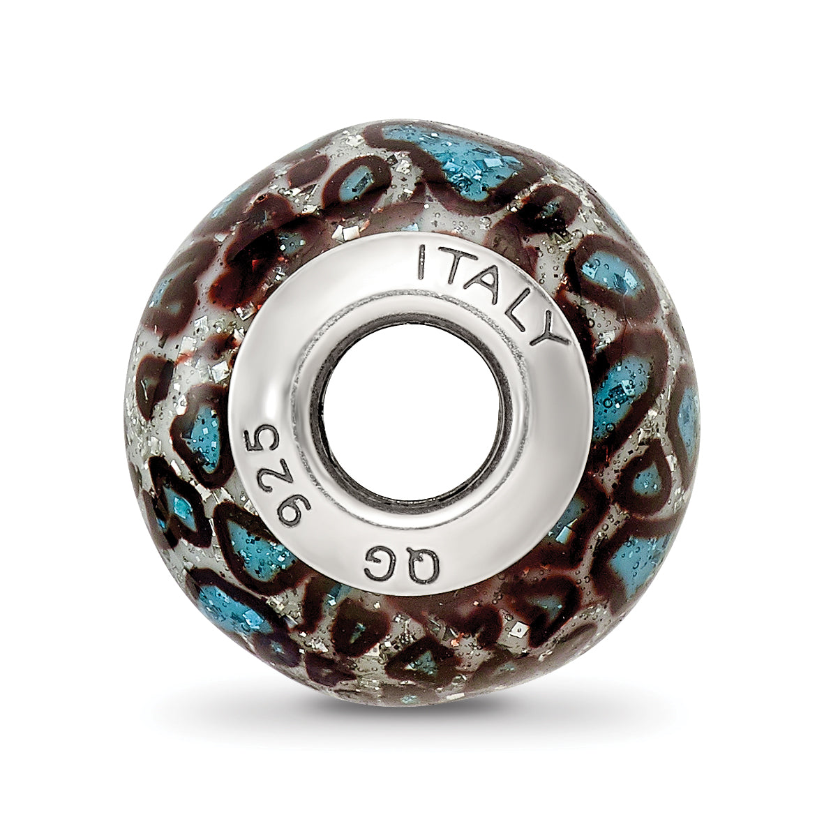 Sophia Jewelers Sterling Silver Teal Overlay Glass Bead Elegant Italian Design Secondary image
