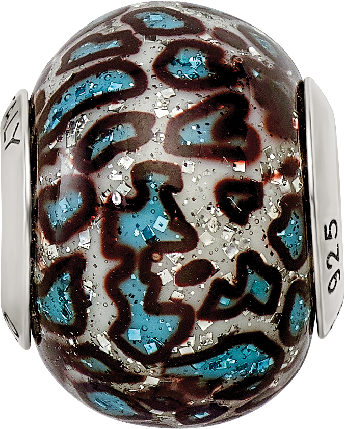 Sophia Jewelers Sterling Silver Teal Overlay Glass Bead Elegant Italian Design