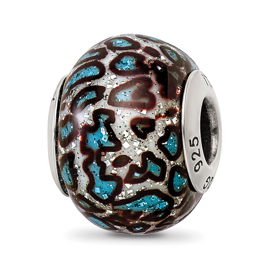 Sterling Silver Reflection Teal Print Overlay Italian Glass Bead Main image