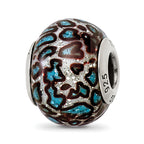 Sterling Silver Reflection Teal Print Overlay Italian Glass Bead