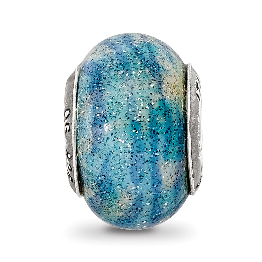 Sophia Jewelers Sterling Silver 925 Blue Glitter Overlay Bead for Italian Bracelets