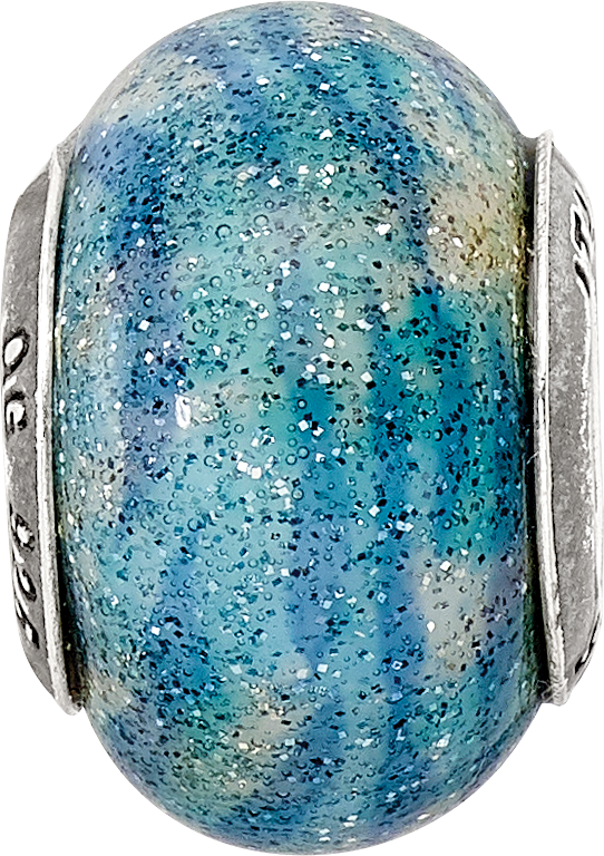 Sterling Silver Reflection Blue w/Glitter Overlay Italian Bead