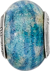 Sterling Silver Reflection Blue w/Glitter Overlay Italian Bead