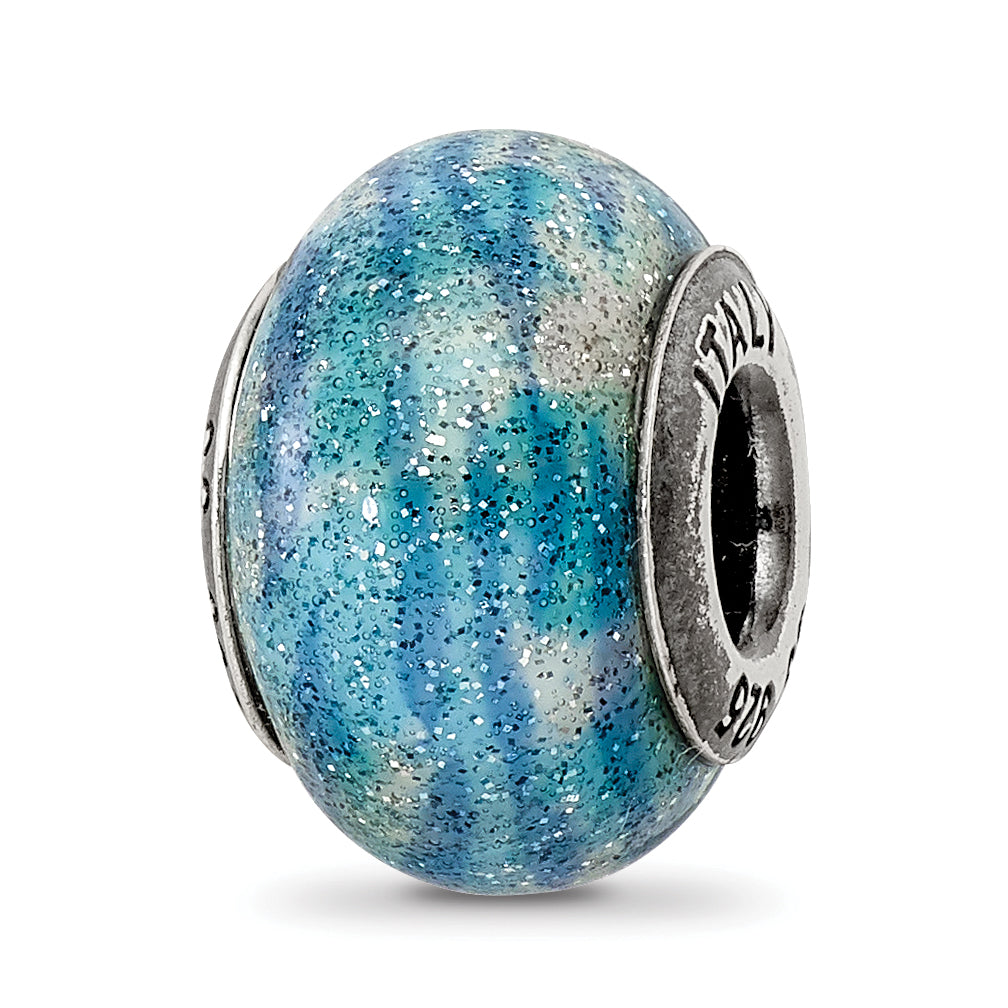 Sterling Silver Reflection Blue w/Glitter Overlay Italian Bead Main image