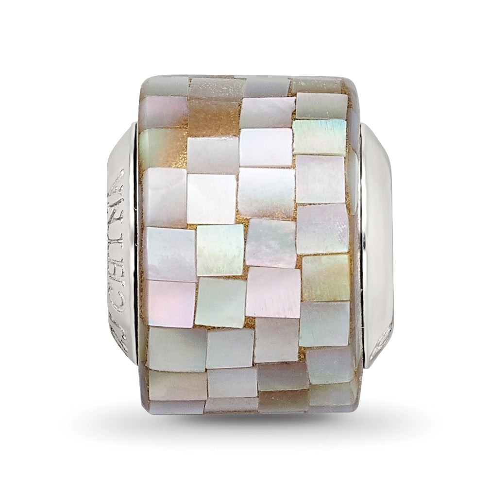 Sterling Silver Mother of Pearl Mosaic Bead with Natural Grey Accents