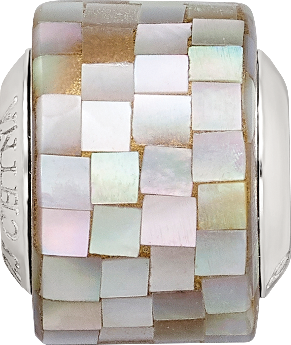 Sterling Silver Mother of Pearl Mosaic Bead with Natural Grey Accents