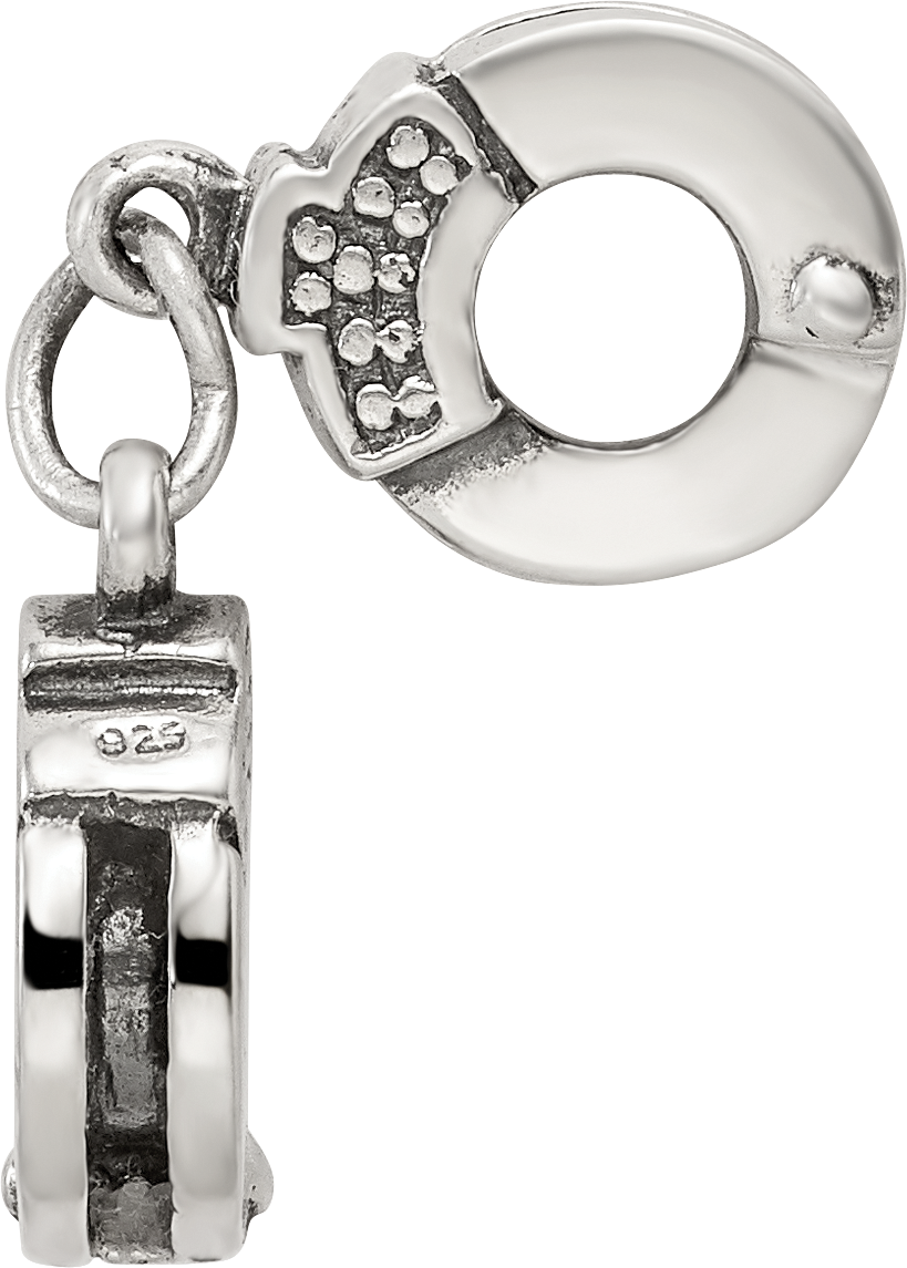 Sterling Silver 925 Handcuffs Bead with Antiqued Finish Solid