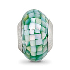 Sterling Silver 925 Green Mother of Pearl Mosaic Bead Elegant Natural Finish