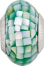Sterling Silver 925 Green Mother of Pearl Mosaic Bead Elegant Natural Finish