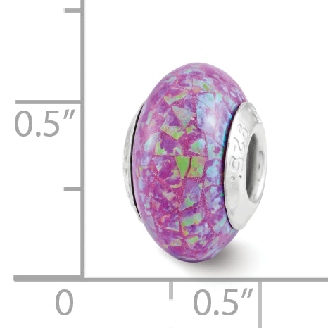 Sterling Silver 925 Mosaic Bead with Purple Synthetic Opal Reflections