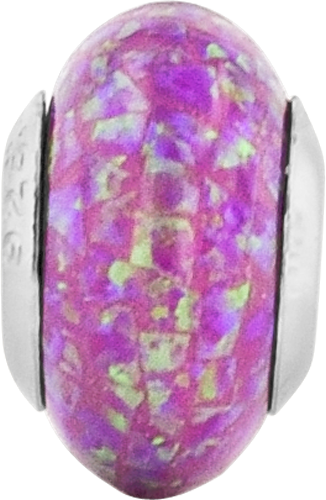 Sterling Silver 925 Mosaic Bead with Purple Synthetic Opal Reflections