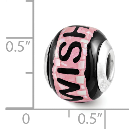 Sterling Silver 925 Mosaic Bead with Pink/Black Mother of Pearl Detailing