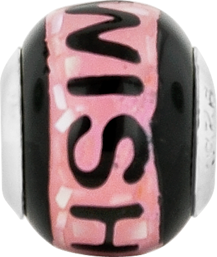 Sterling Silver 925 Mosaic Bead with Pink/Black Mother of Pearl Detailing