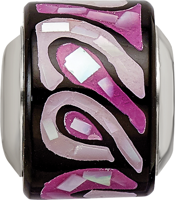 Sterling Silver 925 Mosaic Bead with Purple Mother of Pearl Stone