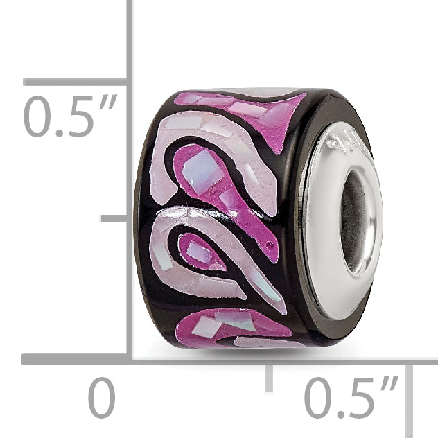 Sterling Silver 925 Mosaic Bead with Purple Mother of Pearl Stone