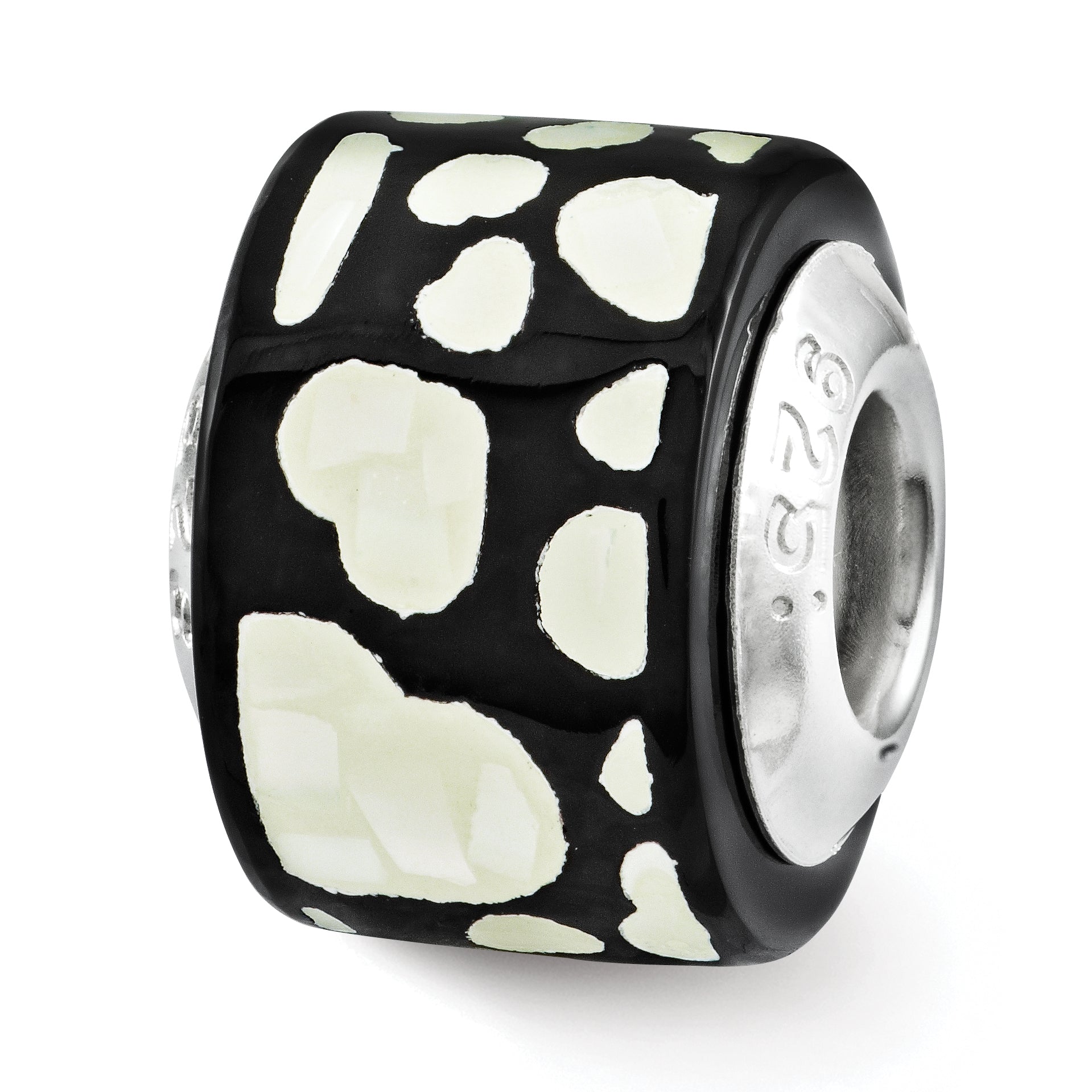 Sterling Silver Reflections Black/White MOP Hearts Mosaic Bead Main image