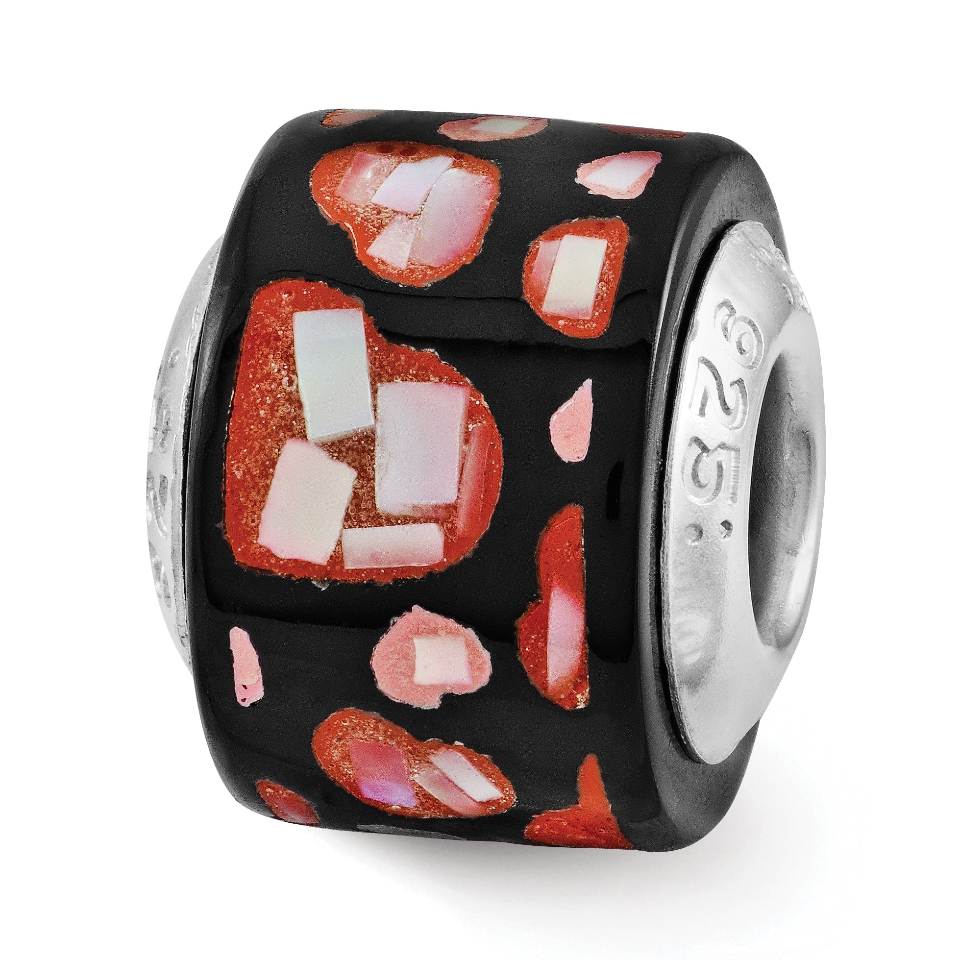 Sterling Silver Reflections Red/Black MOP Hearts Mosaic Bead Main image