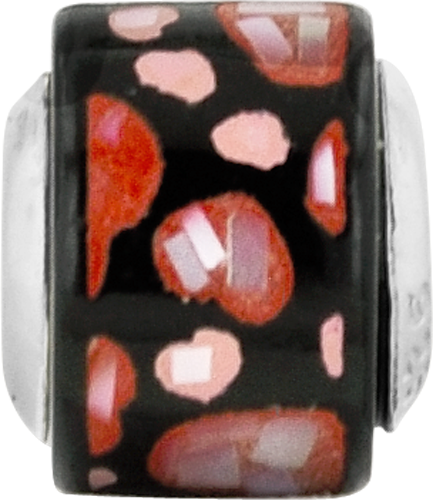 Sterling Silver 925 Mosaic Bead with Red/Black MOP Hearts Elegant Design