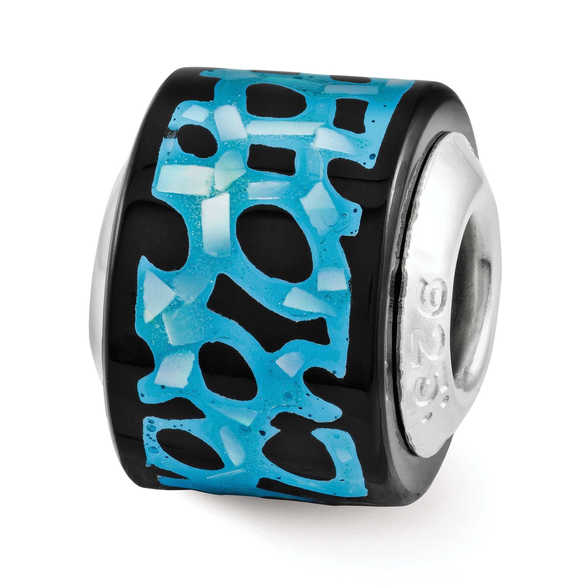 Sterling Silver Reflections Blue/Black Mother of Pearl Mosaic Bead Main image