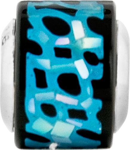 Sterling Silver Mother of Pearl Mosaic Bead with Blue-Black Accents