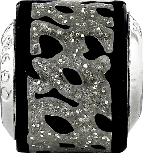 Sterling Silver 925 Mosaic Glitter Bead with Black and Silver Sparkle