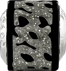 Sterling Silver Reflections Black/Silver Glitter Bead