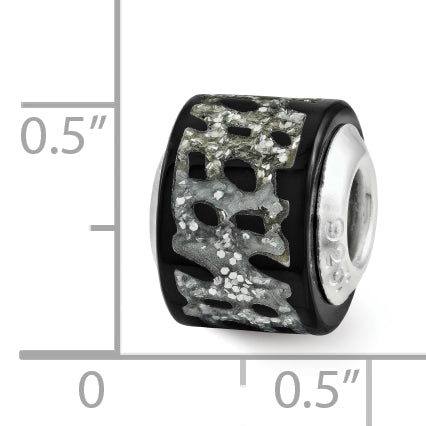 Sterling Silver 925 Mosaic Glitter Bead with Black and Silver Sparkle