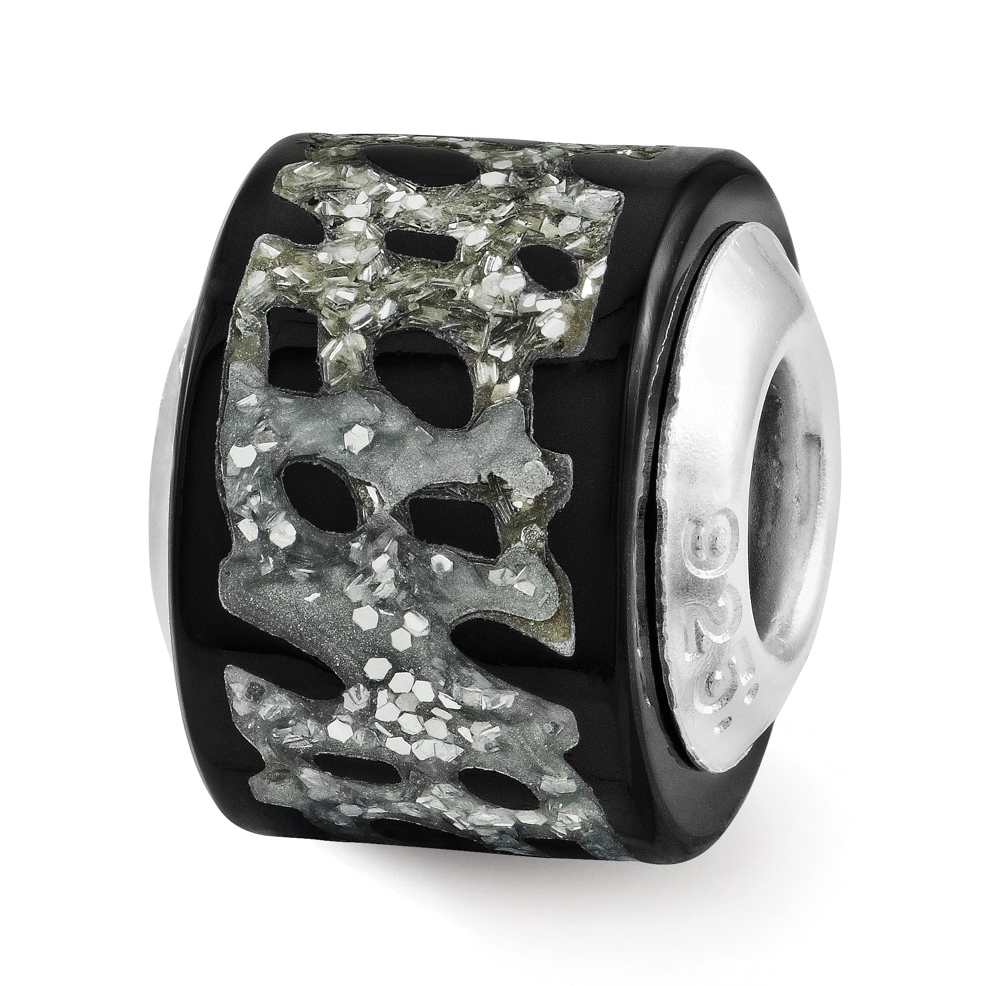Sterling Silver Reflections Black/Silver Glitter Bead