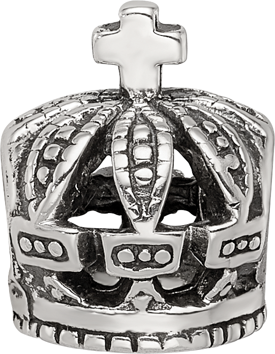 Sterling Silver 925 Crown Bead with Antiqued Finish Elegant Design