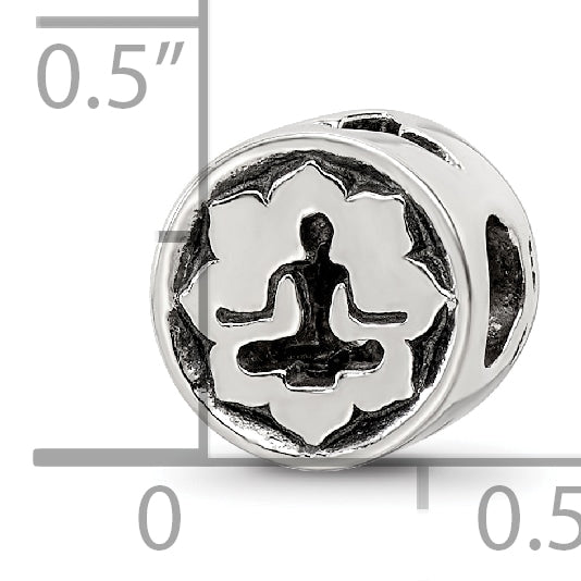 Sterling Silver 925 Yoga Lotus Bead with Antiqued Finish  Solid & Themed Design