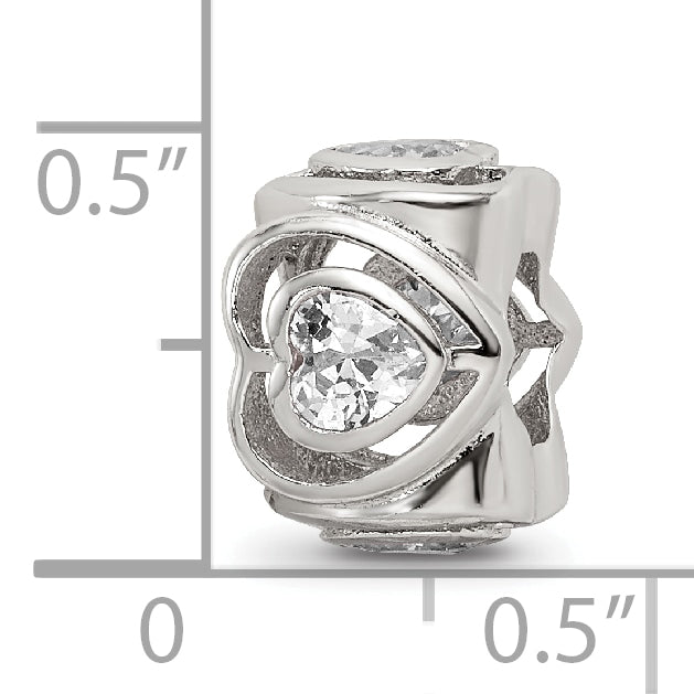 Sterling Silver Reflections Clear CZ Heart Bead