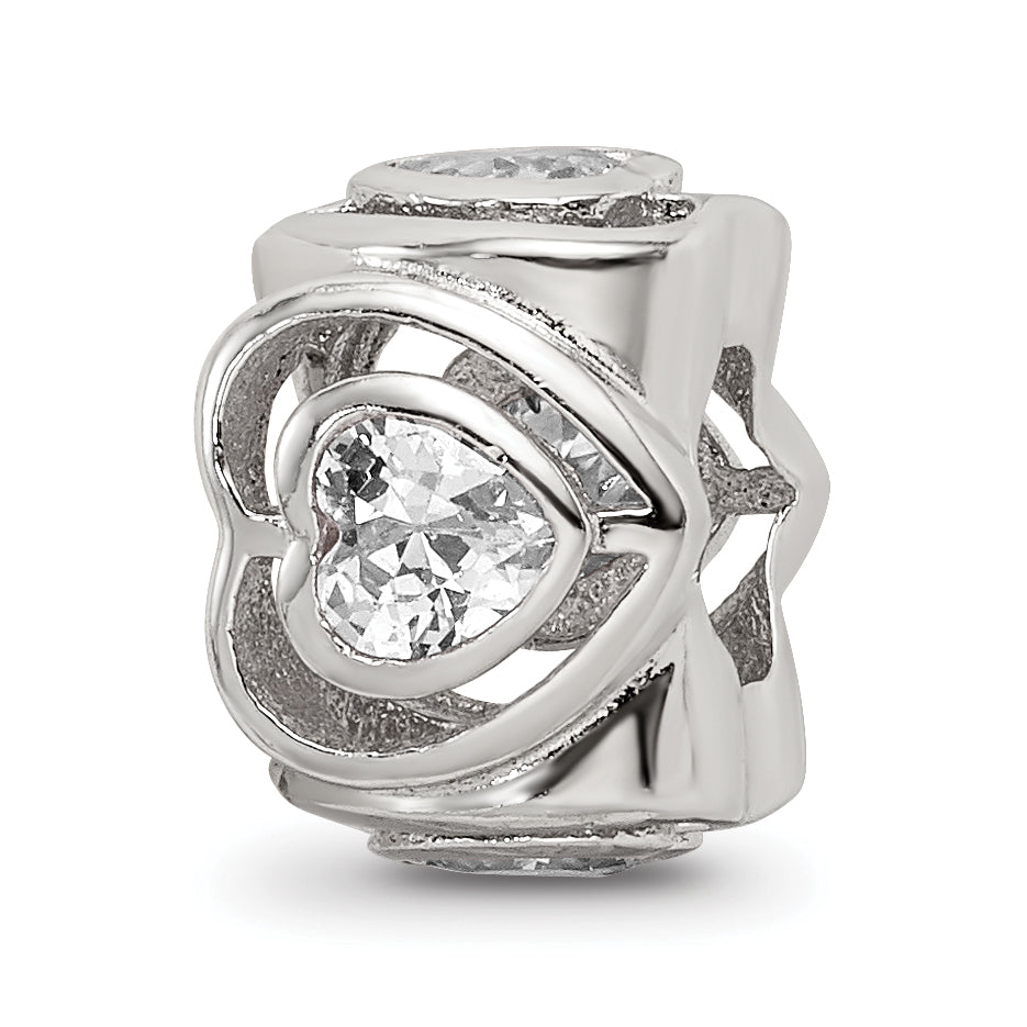 Sterling Silver Reflections Clear CZ Heart Bead