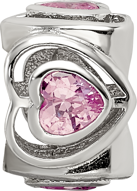 Sterling Silver Reflections Pink CZ Heart Bead