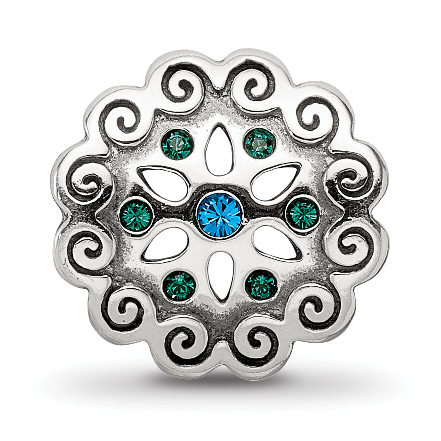 Sterling Silver Reflections Blue/Green Crystals Flower Bead