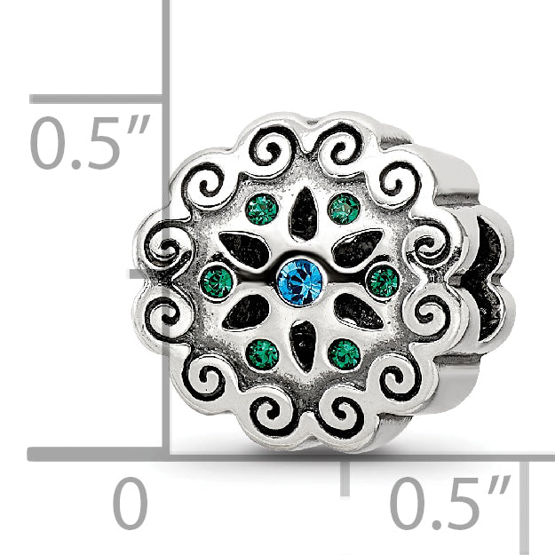 Sterling Silver Reflections Blue/Green Crystals Flower Bead