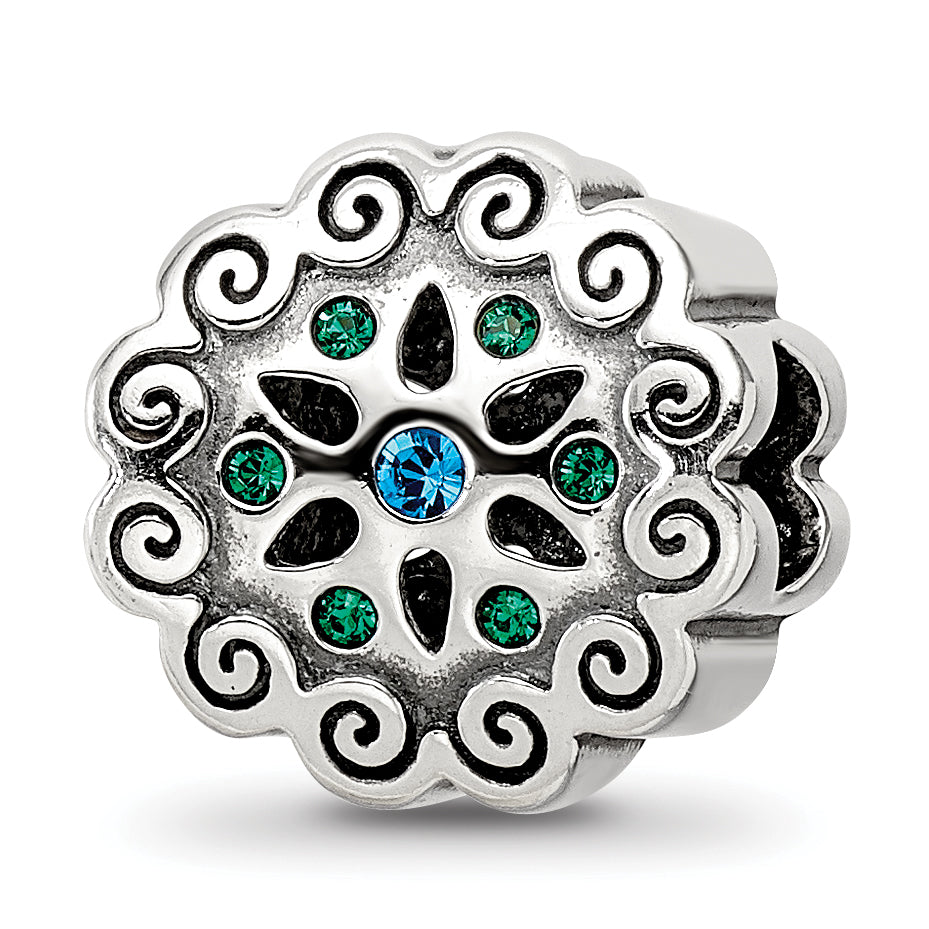 Sterling Silver Reflections Blue/Green Crystals Flower Bead