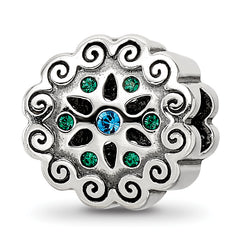 Sterling Silver Reflections Blue/Green Crystals Flower Bead