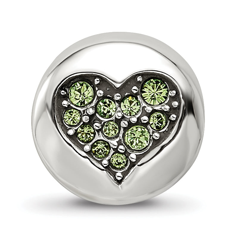 Sterling Silver Reflections Aug Lt Gn Crystal Strength Heart Bead