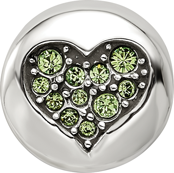 Sterling Silver Reflections Aug Lt Gn Crystal Strength Heart Bead
