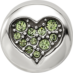 Sterling Silver Reflections Aug Lt Gn Crystal Strength Heart Bead