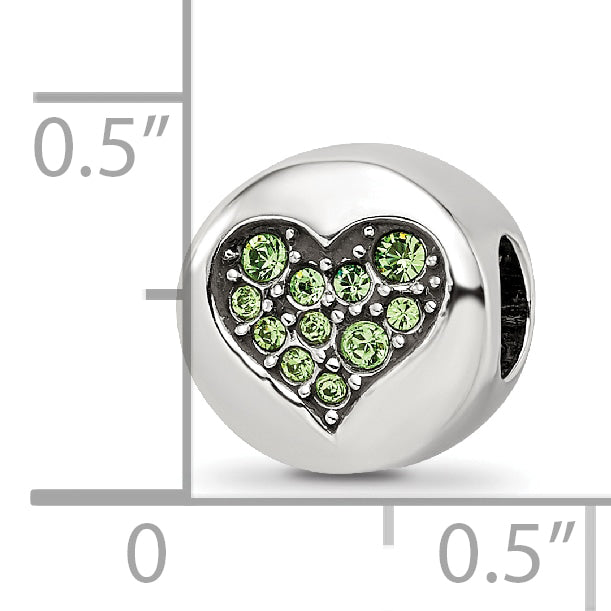 Sterling Silver Reflections Aug Lt Gn Crystal Strength Heart Bead