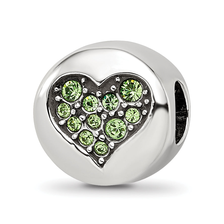 Sterling Silver Reflections Aug Lt Gn Crystal Strength Heart Bead