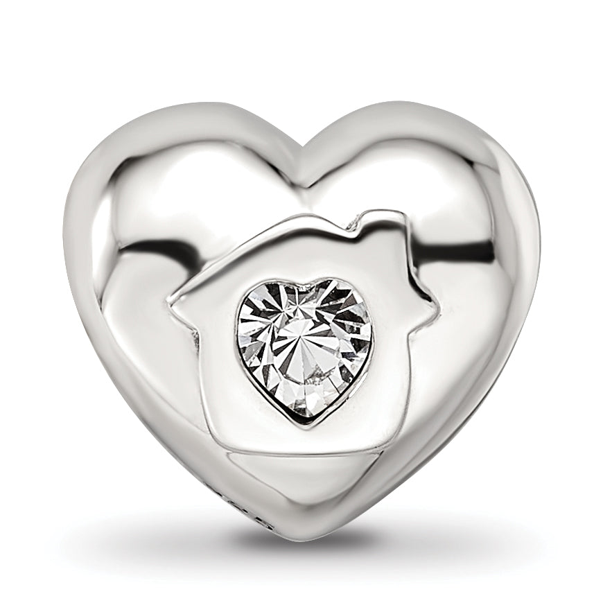 Sterling Silver Reflections Crystals Love Resides Heart Bead