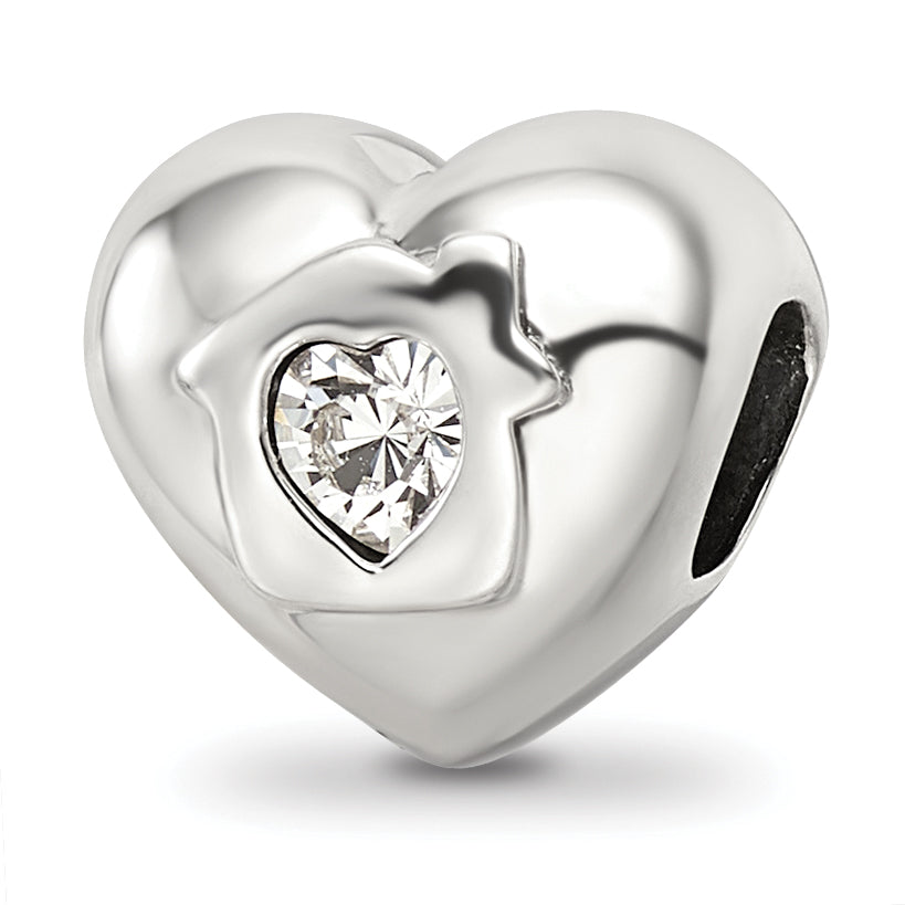 Sterling Silver Reflections Crystals Love Resides Heart Bead