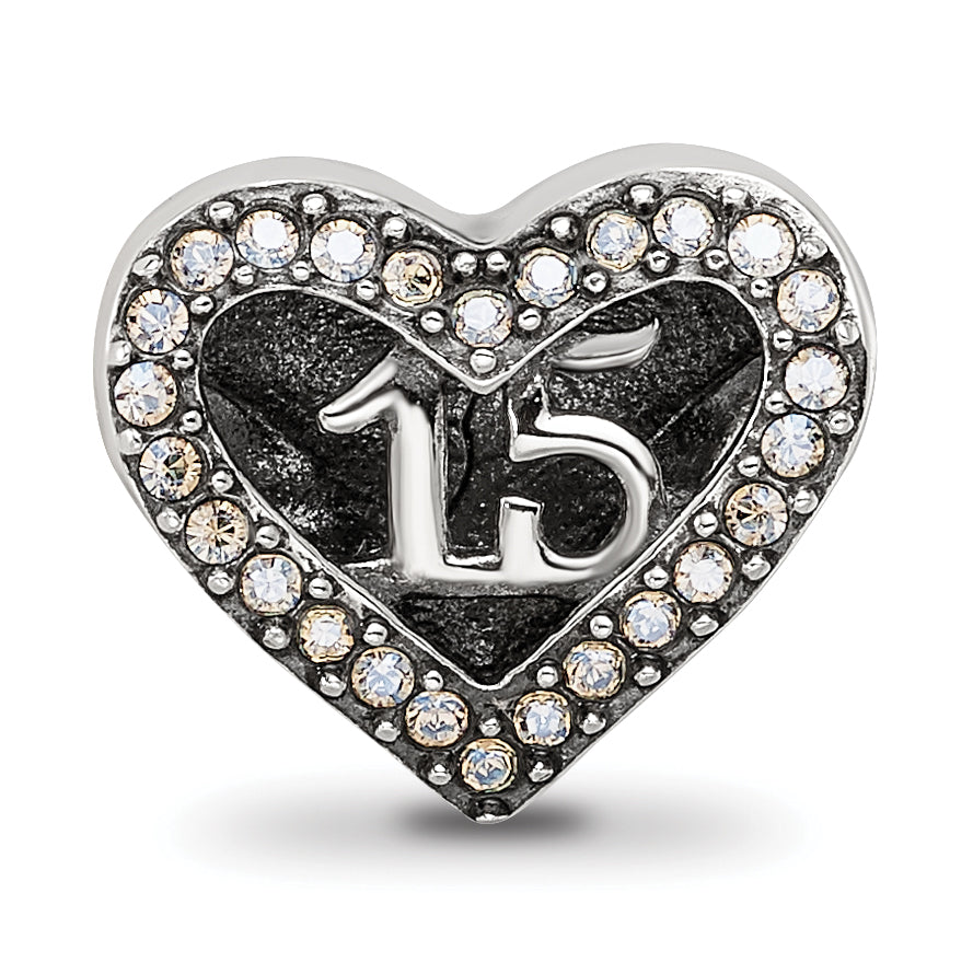 Sterling Silver Reflections Crystals Quinceanera Heart Bead