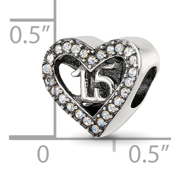 Sterling Silver Reflections Crystals Quinceanera Heart Bead