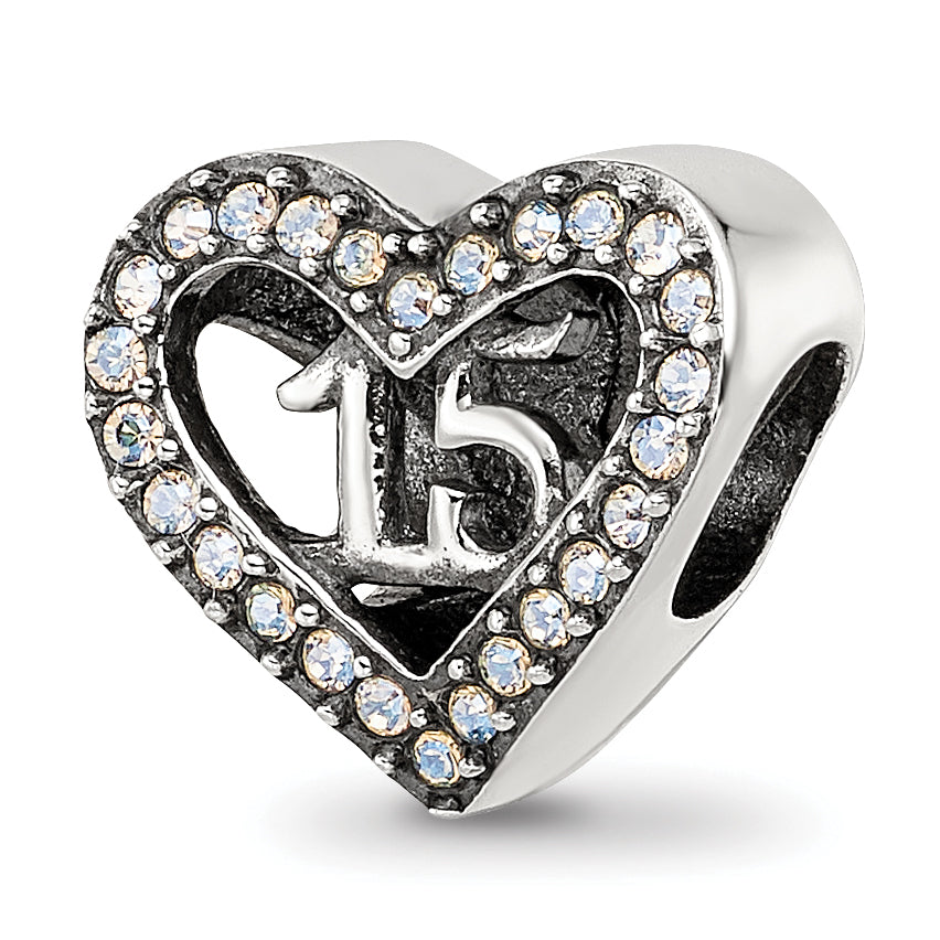 Sterling Silver Reflections Crystals Quinceanera Heart Bead