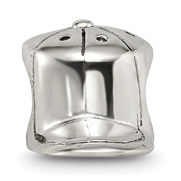 Sterling Silver 925 Baseball Cap Bead with Antiqued Finish Solid Design