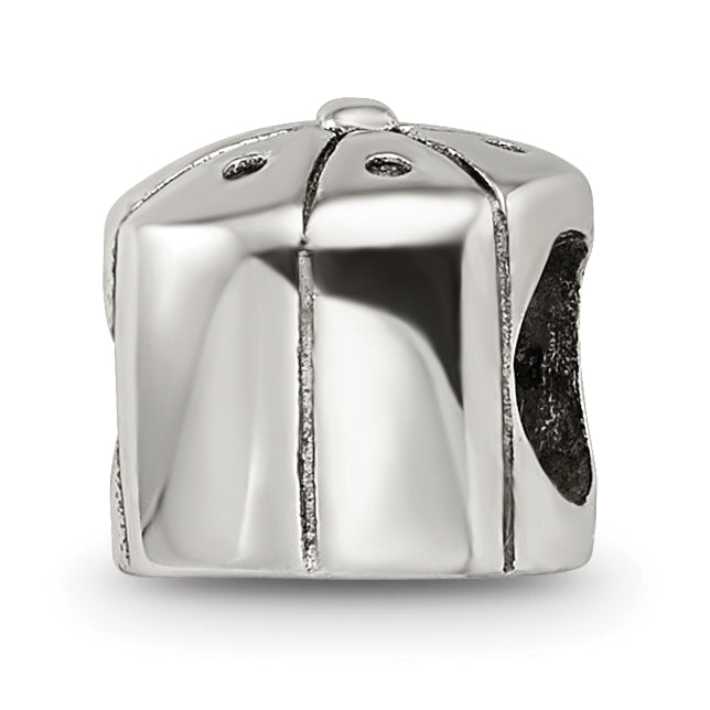 Sterling Silver 925 Baseball Cap Bead with Antiqued Finish Solid Design
